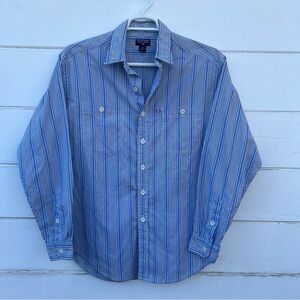 Vintage y2k 90s Polo Jeans Ralph Lauren Mens Stripe Button Shirt Sz M Pockets e2